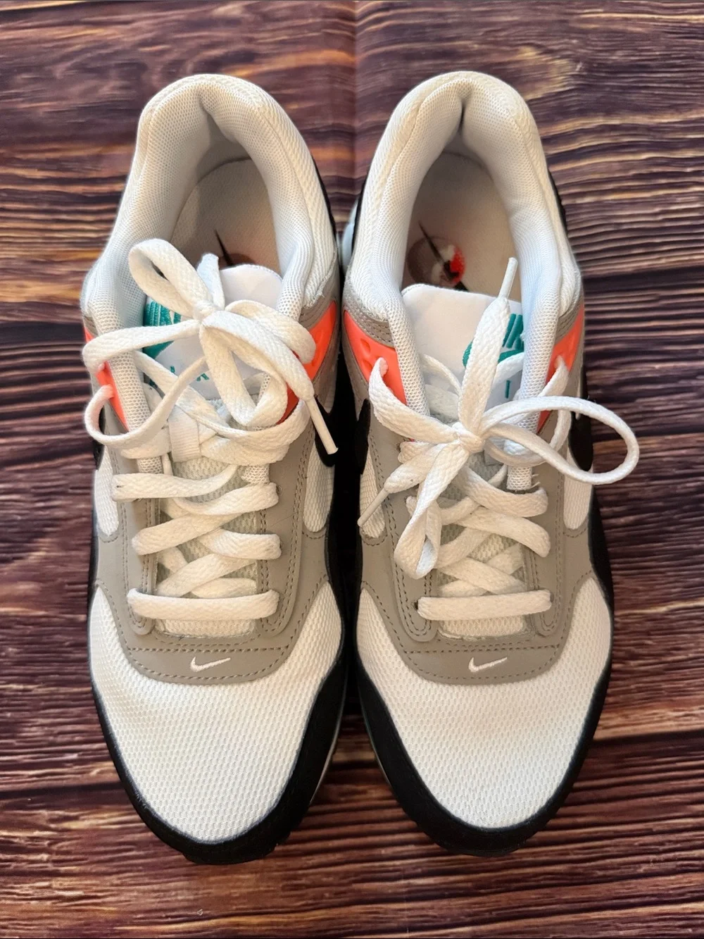 Nike White, Black, Teal & Coral Retro Running Sneakers - Picture 2 of 5